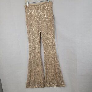 HOUSE OF BELL BOTTOMS Womens Pants Sz MEDIUM Sequins GOLD Sparkle Festival